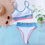 Two Piece Sporty Contrast Color High Waist Swimwear