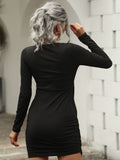 Sexy Black V-Neck Wrapped Mini Dress with Full Sleeves