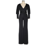 Solid Deep-V Wide Jumpsuit with Pop Sleeves