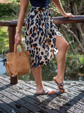 Orange/Blue Leopard Print Wrapped Skirt Cover Up