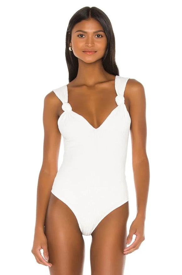 White strap knotted bodysuit.